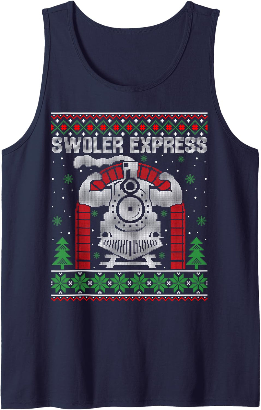 Swoler Train Express Ugly Christmas Sweater Sleeveless Tank Top - Navy Blue