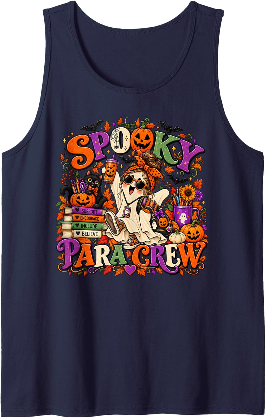 Spooky para Crew Paraprofessional Halloween Classroom Aides Sleeveless Tank Top - Navy Blue
