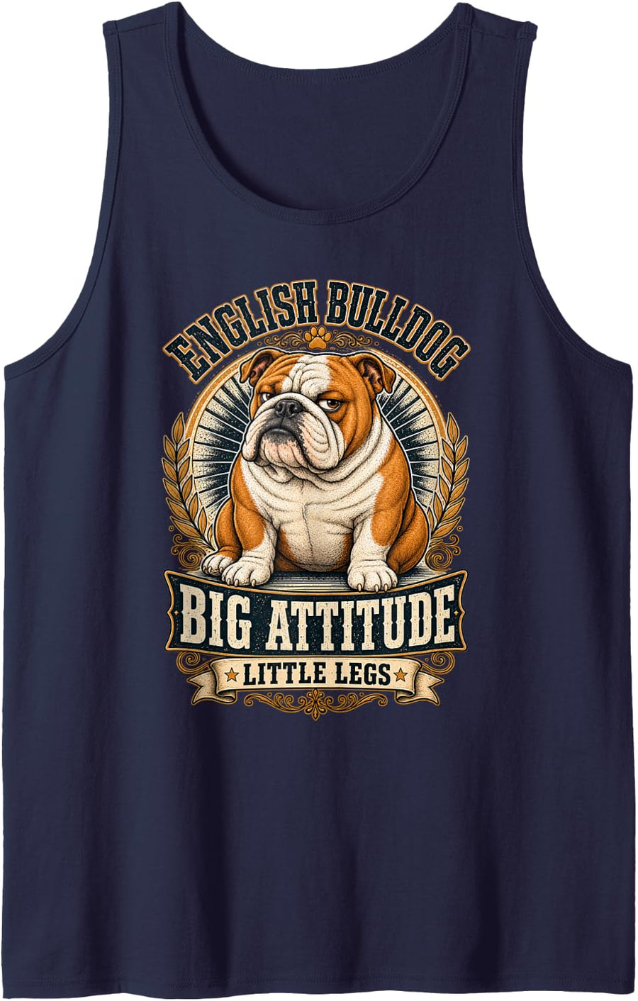English Bulldog Big Attitude Funny Dog Mom, Dog Dad Sleeveless Tank Top - Navy Blue