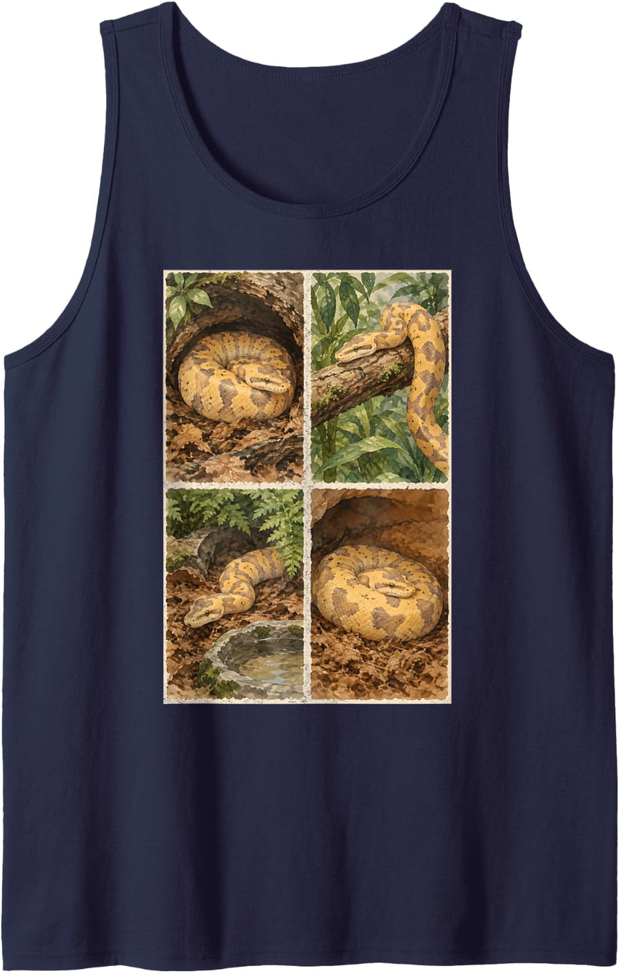 Banana Ball Python Watercolor Art Reptile Lover Snake Sleeveless Tank Top - Navy Blue