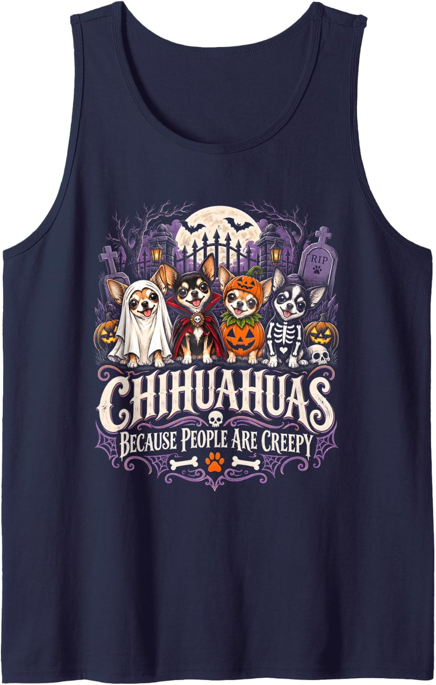Halloween Chihuahuas Because People are Creepy Sleeveless Tank Top - Navy Blue
