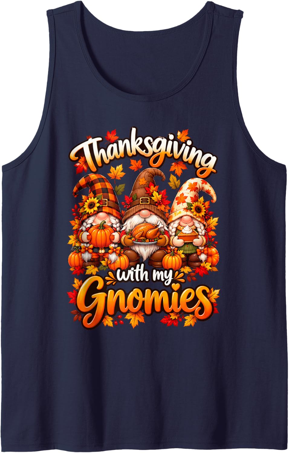 Thanksgiving with My Gnomies Family Fall Gnome Men Women Kid Sleeveless Tank Top - Navy Blue
