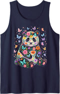 Panda Motif Wildlife Panda Bear Animal Lover Sleeveless Tank Top - Navy Blue