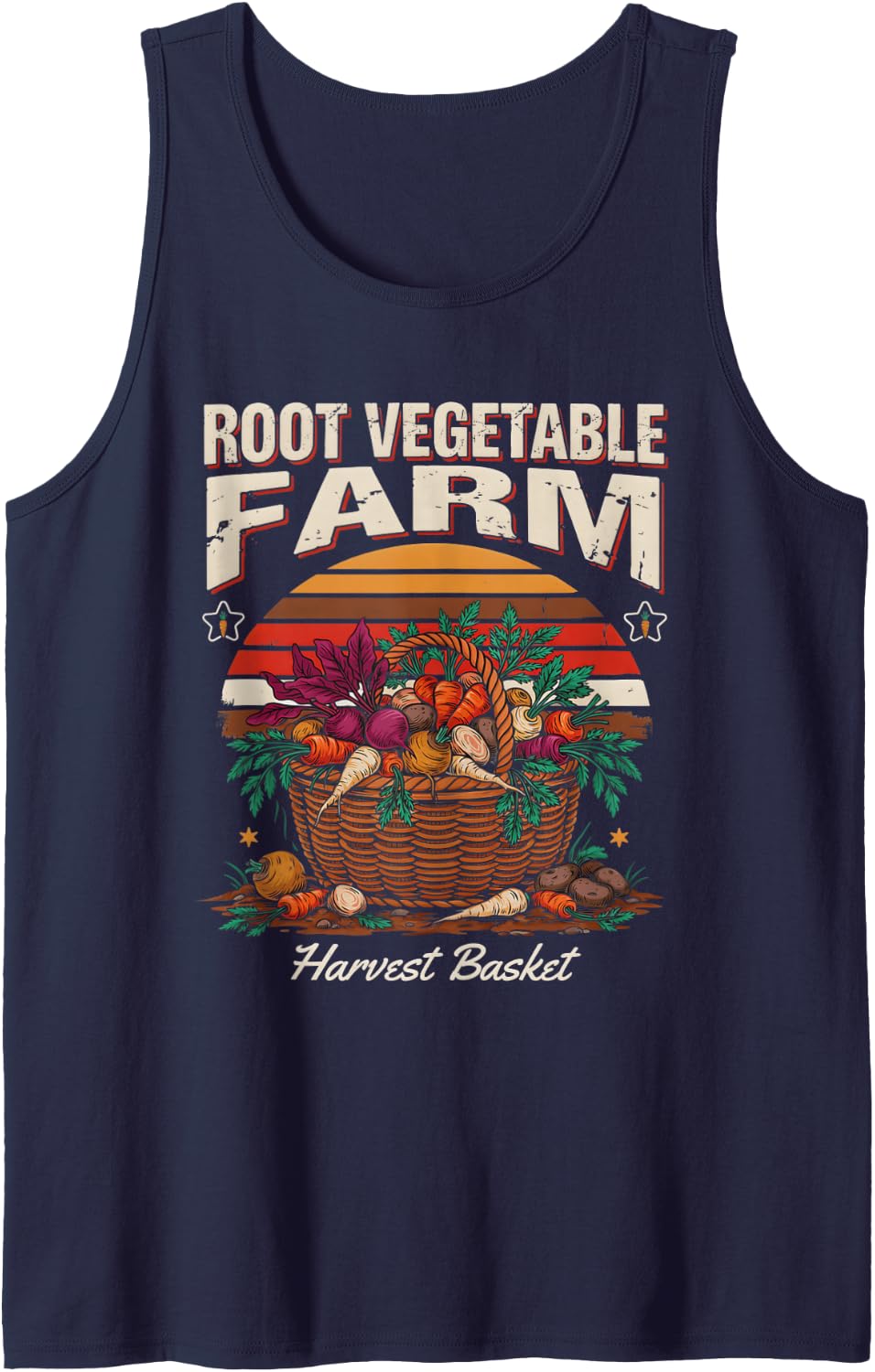 Root Vegetable Farm Harvest Basket Autumn Sleeveless Tank Top - Navy Blue