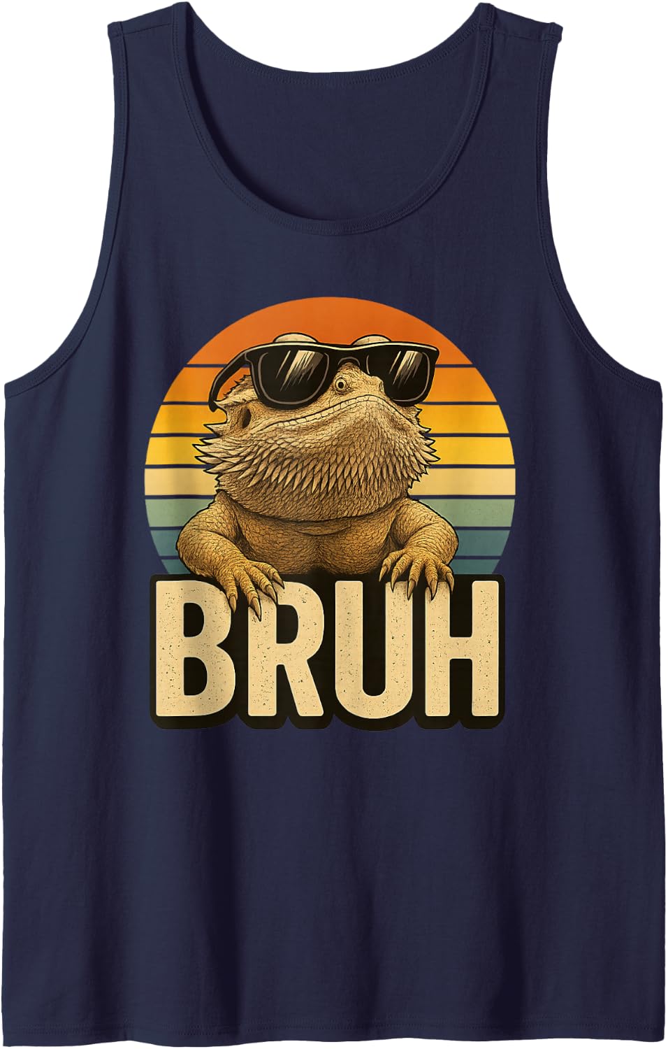 Retro Bruh Bearded Dragon Funny Lizard Vintage Tank Top - Navy Blue