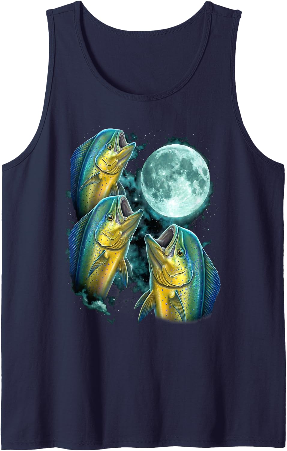 Howling Fish Mahi Mahi Angling Graphic Sleeveless Tank Top - Navy Blue