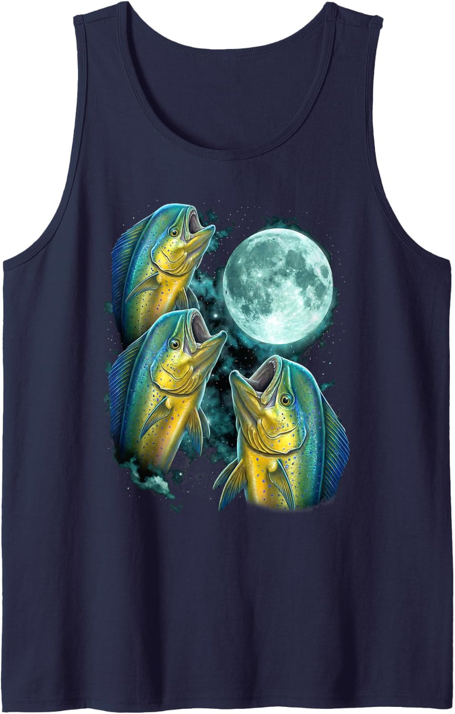 Howling Fish Mahi Mahi Angling Graphic Sleeveless Tank Top - Navy Blue
