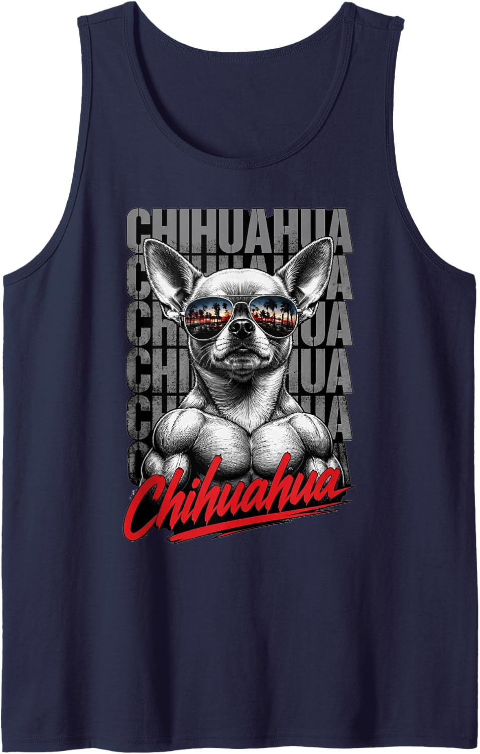 Chihuahua Dog Lover Funny Dog Breed Vintage Design Sleeveless Tank Top - Navy Blue