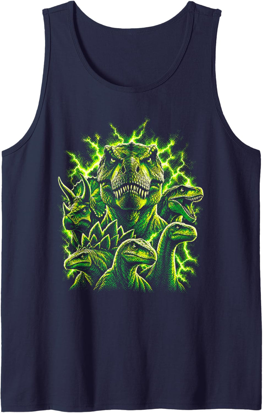 Funny Dinosaur Bootleg Sleeveless Tank Top - Navy Blue
