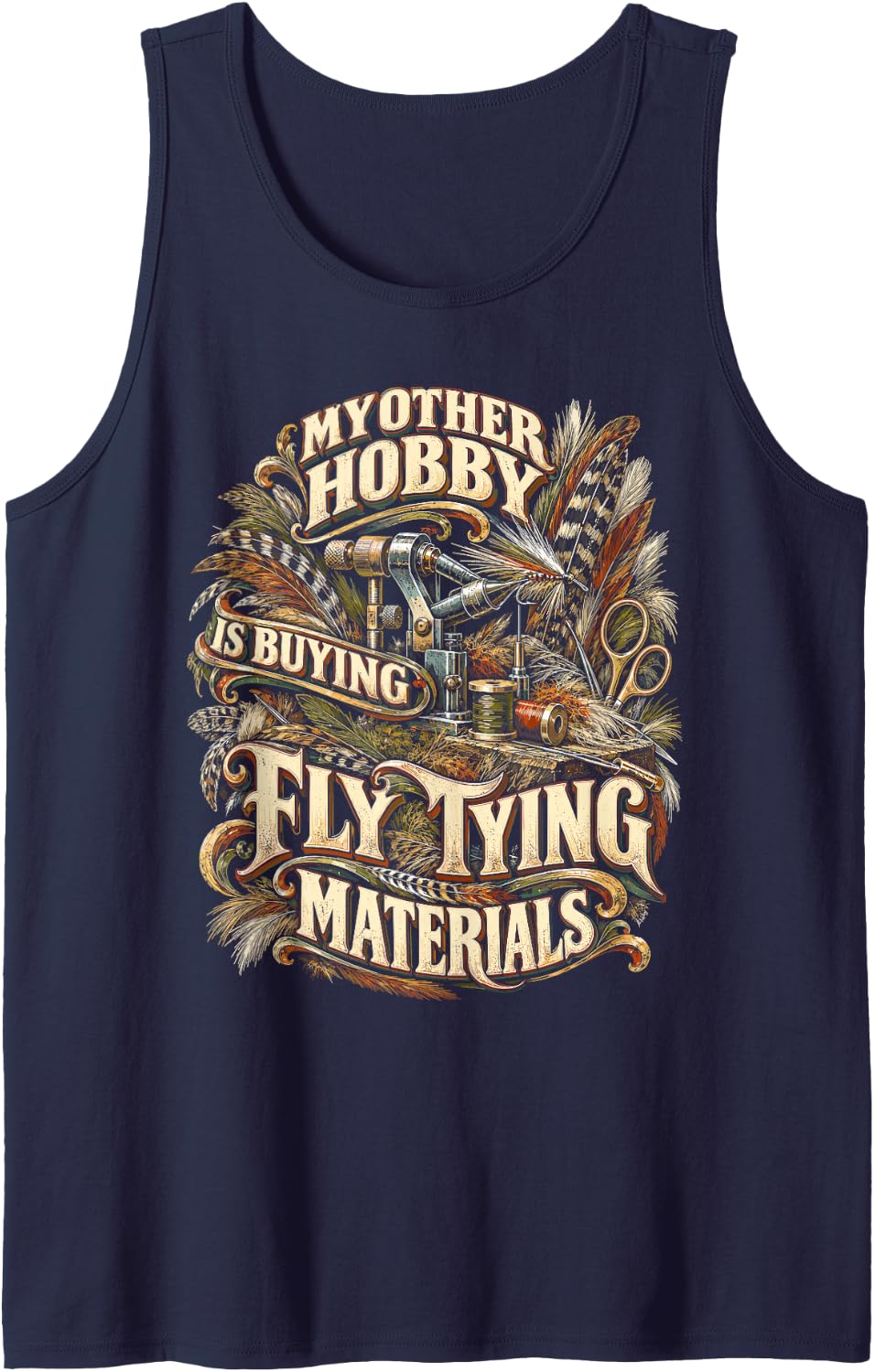 Fly Tying Fly Fishing Sleeveless Tank Top - Navy Blue