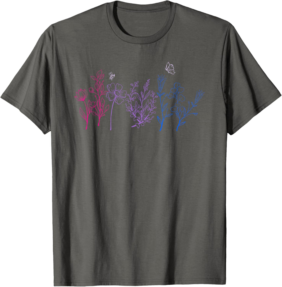 Bisexual Wildflower Pride Month LGBT Subtle Bi Pride T-Shirt - Asphalt Grey