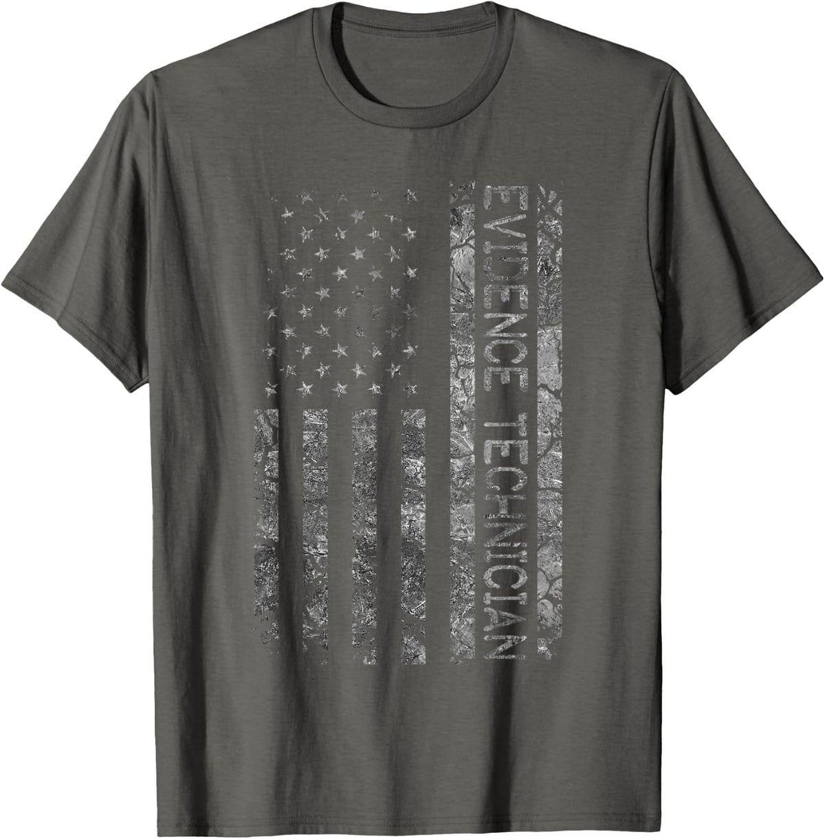 Funny Job Title Worker American Flag Evidence Technician T-Shirt for Women Men - Asphalt Grey