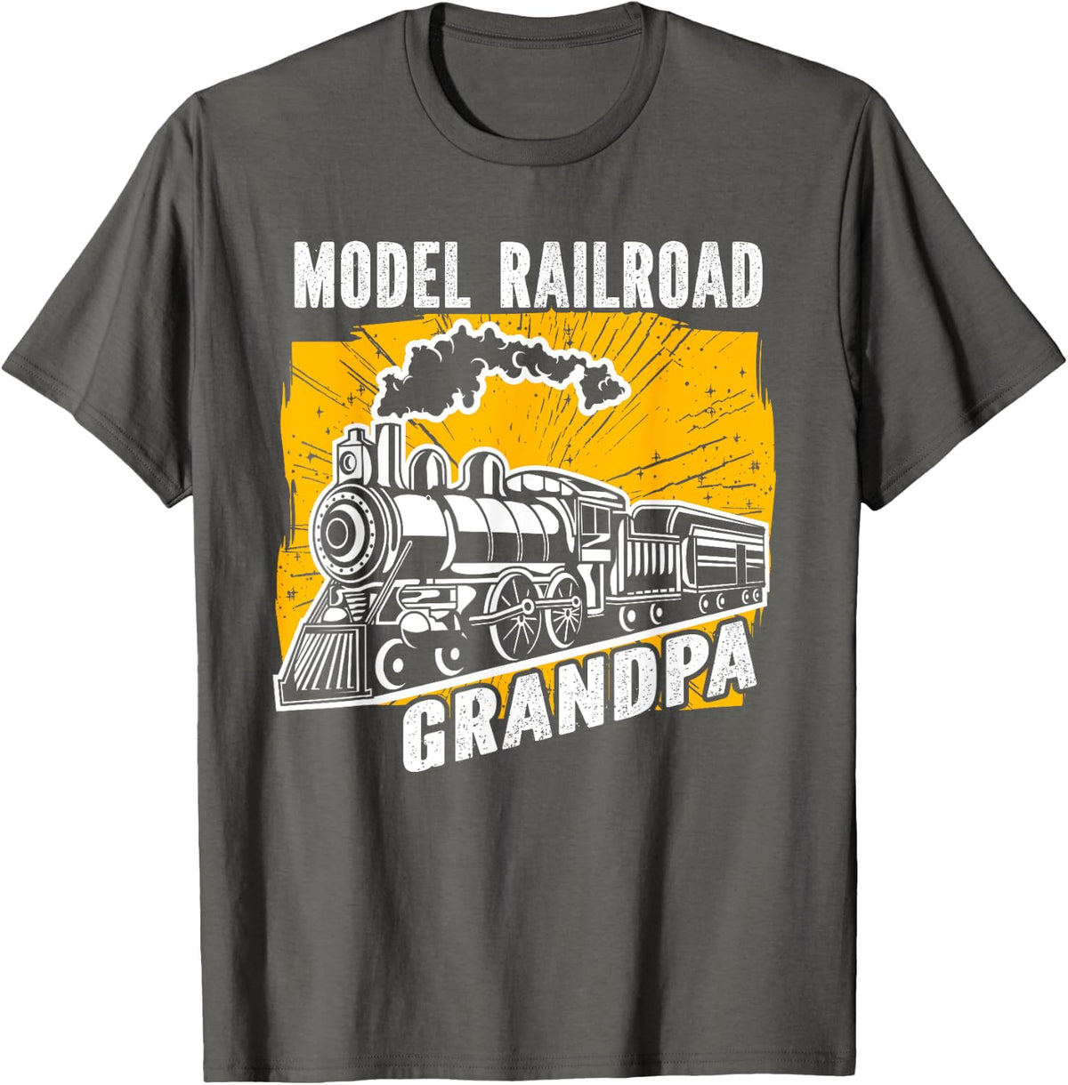 Model Railroad Grandpa Model Railroad Train T-Shirt - Asphalt Grey