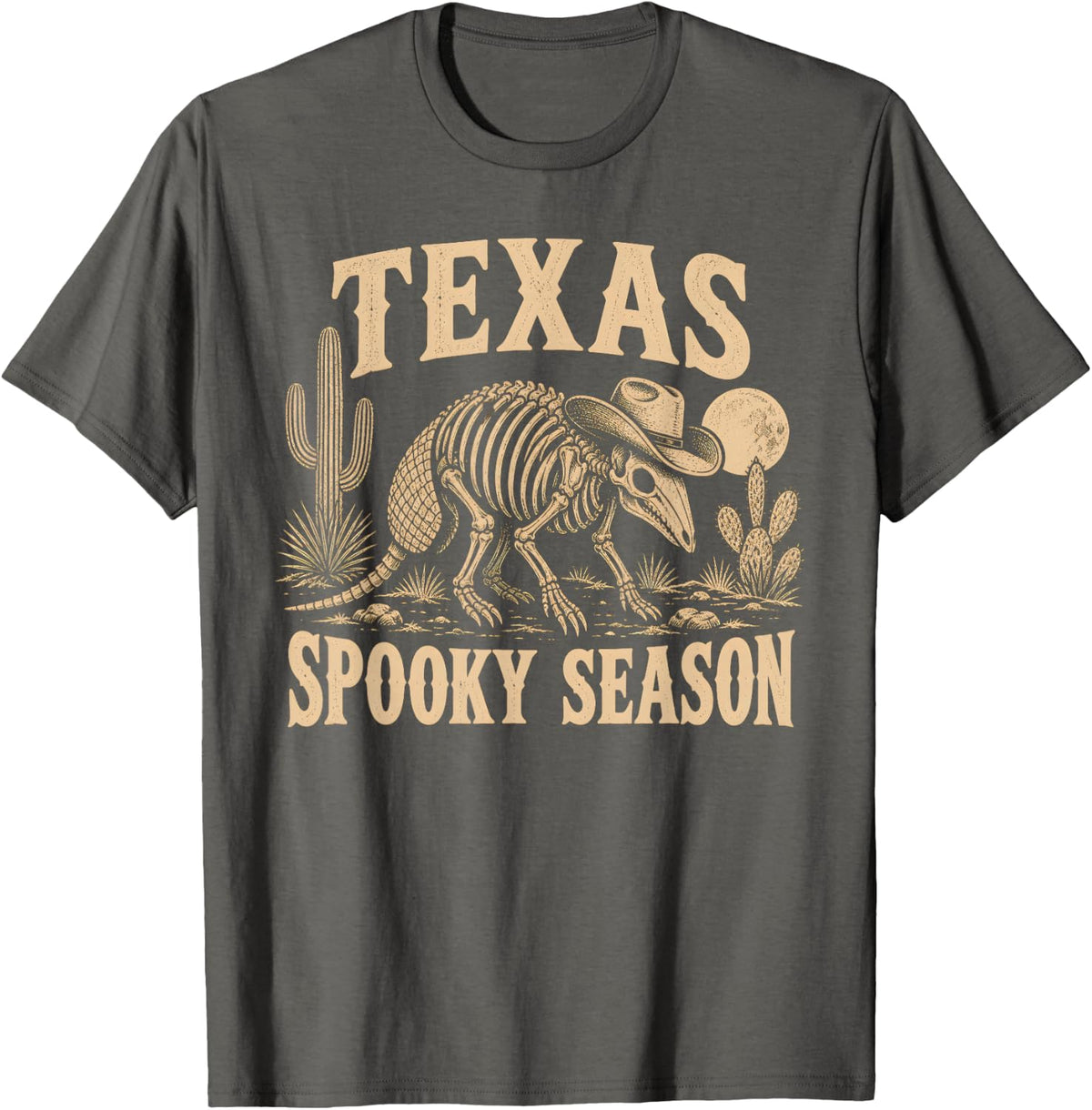 Texas Spooky Season Armadillo Skeleton Halloween T-Shirt - Asphalt Grey