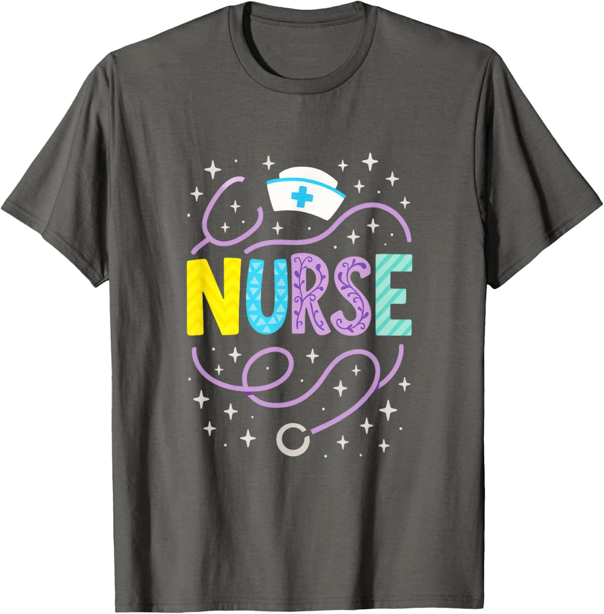 Nurse - Valentines Day Stethoscope Heart Art T-Shirt - Asphalt Grey