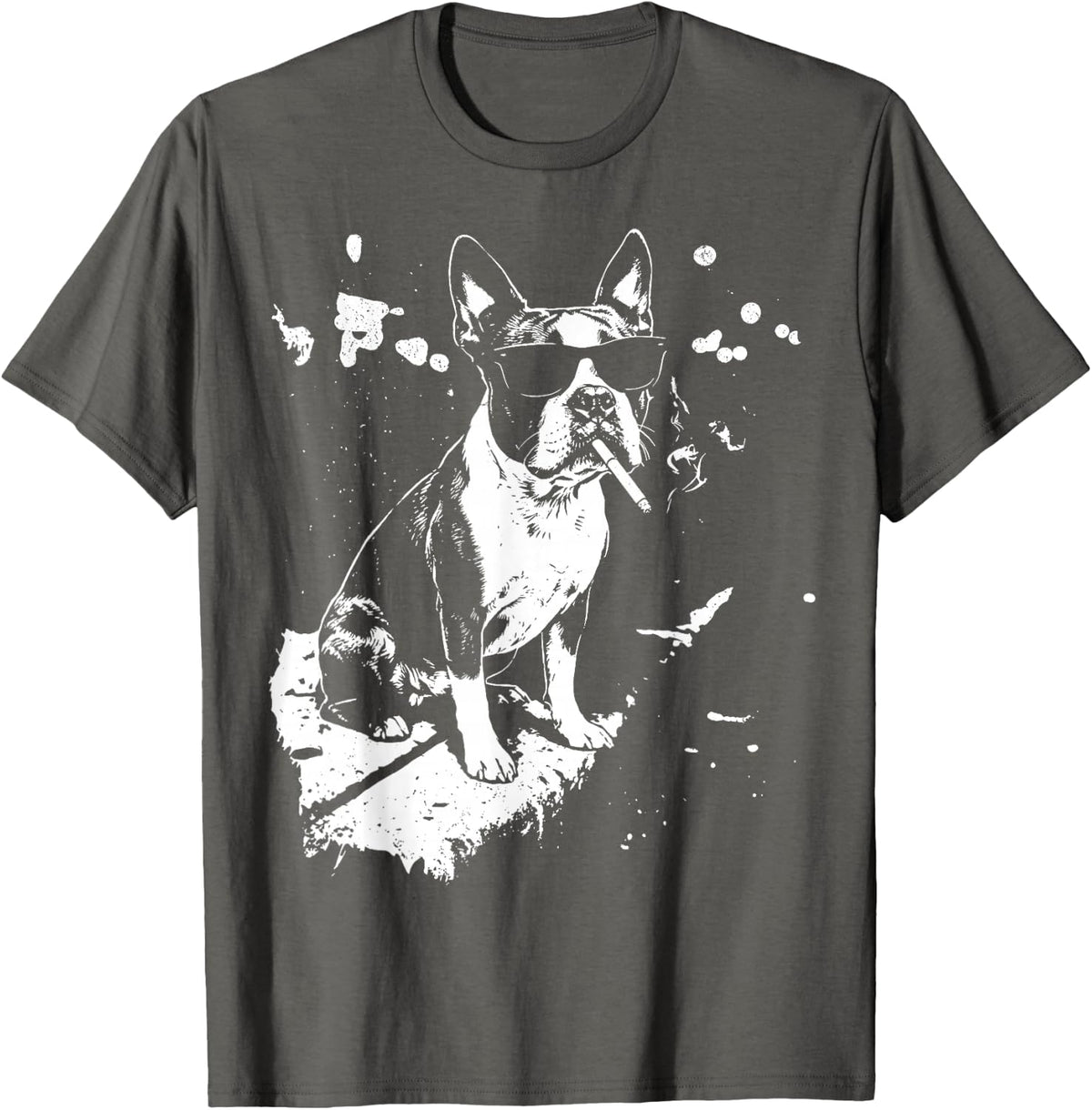 Cool Dog Sunglasses Smoking Cigarette Boston Terrier Meme T-Shirt - Asphalt Grey