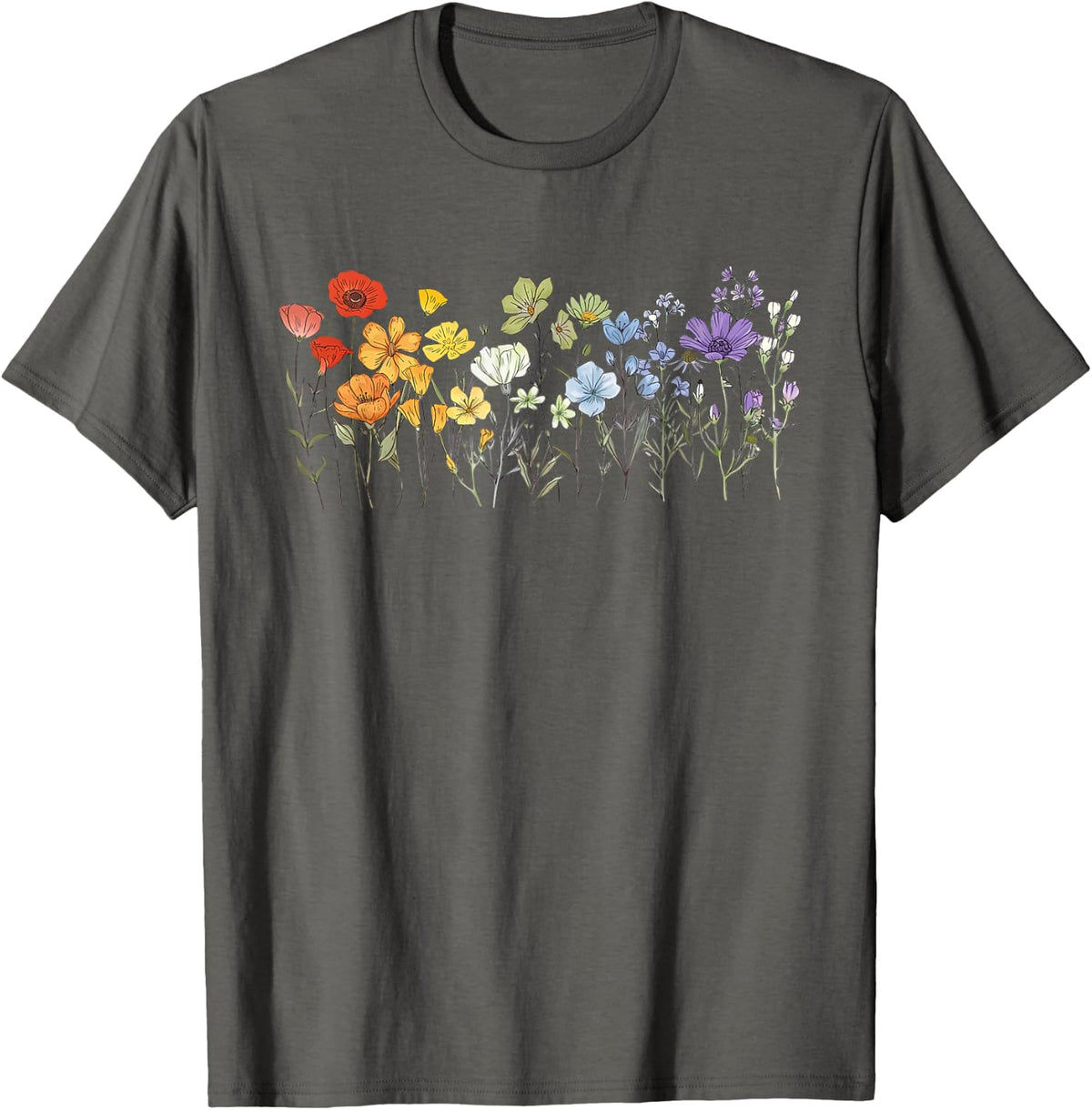 Subtle Wildflowers LGBTQ Month Rainbow Florals Gay Pride T-Shirt - Asphalt Grey