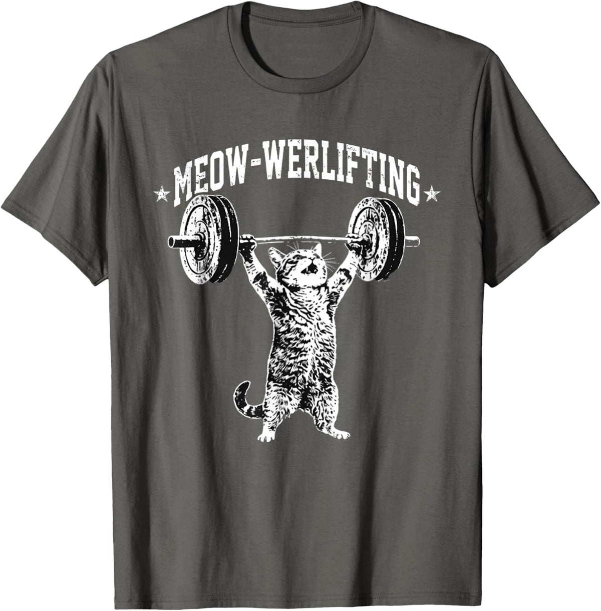 Meow-Werlifting Funny Cat Weightlifting Gym Workout T-Shirt - Asphalt Grey
