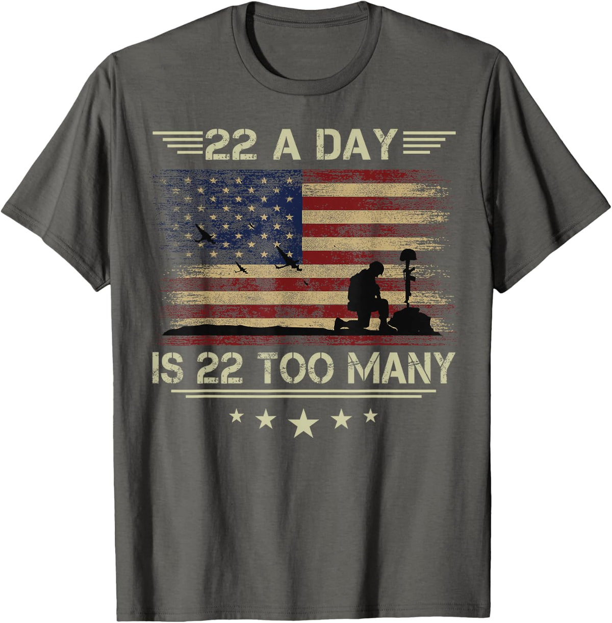 22 A Day Is 22 Too Many Veteran Lives Matter Honor and Proud T-Shirt - Asphalt Grey