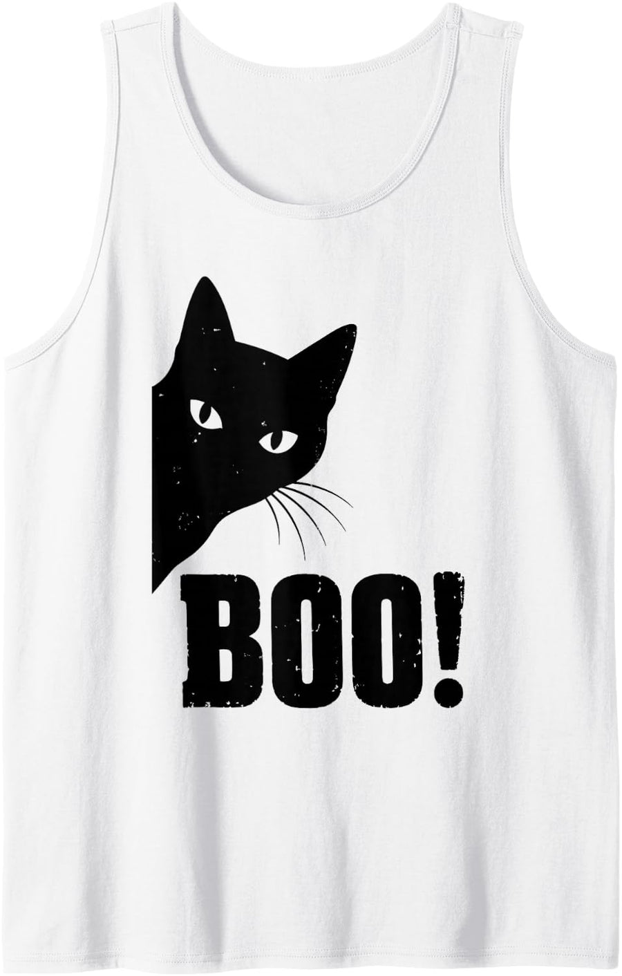 Boo Black Cat Peeking Spooky Season Halloween Trick Or Treat Tank Top - White