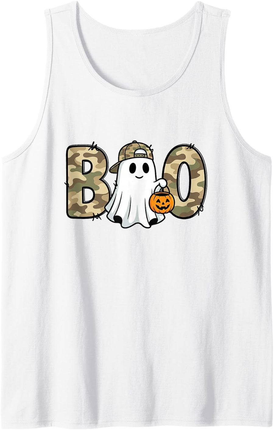 Boo Ghost Halloween Camo Spooky Season Pumpkin Boys Toddlers Sleeveless Tank Top - White