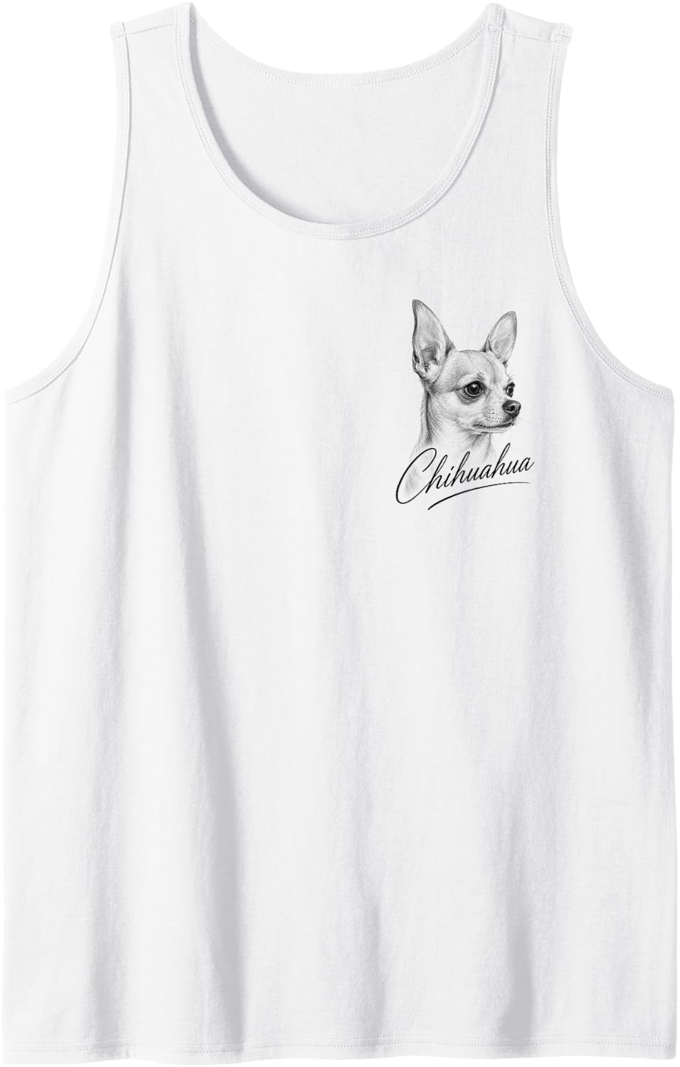 Chihuahua Fine Art Portrait with Curved Text on Chest Sleeveless Tank Top - White