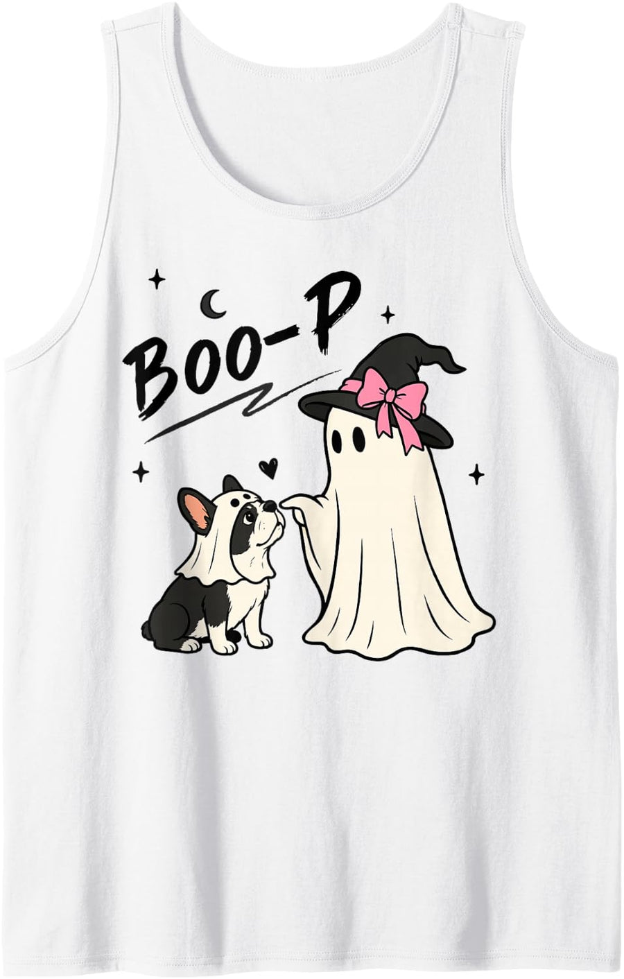 Ghost Boston Terrier Halloween Dog Costume Illustration Sleeveless Tank Top - White