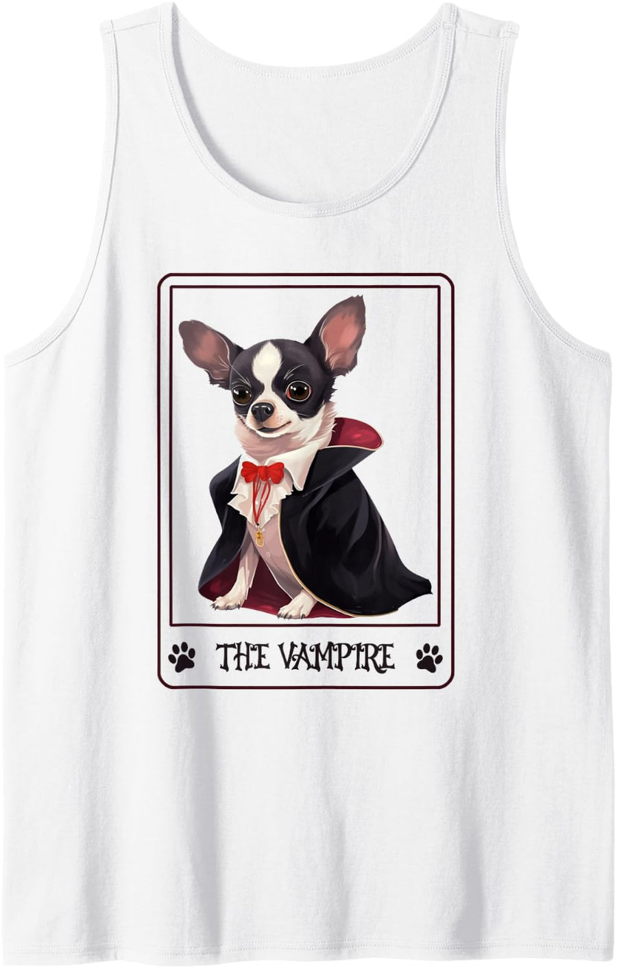 The Vampire Chihuahua Halloween Gothic Dog Tarot Card Design Sleeveless Tank Top - White