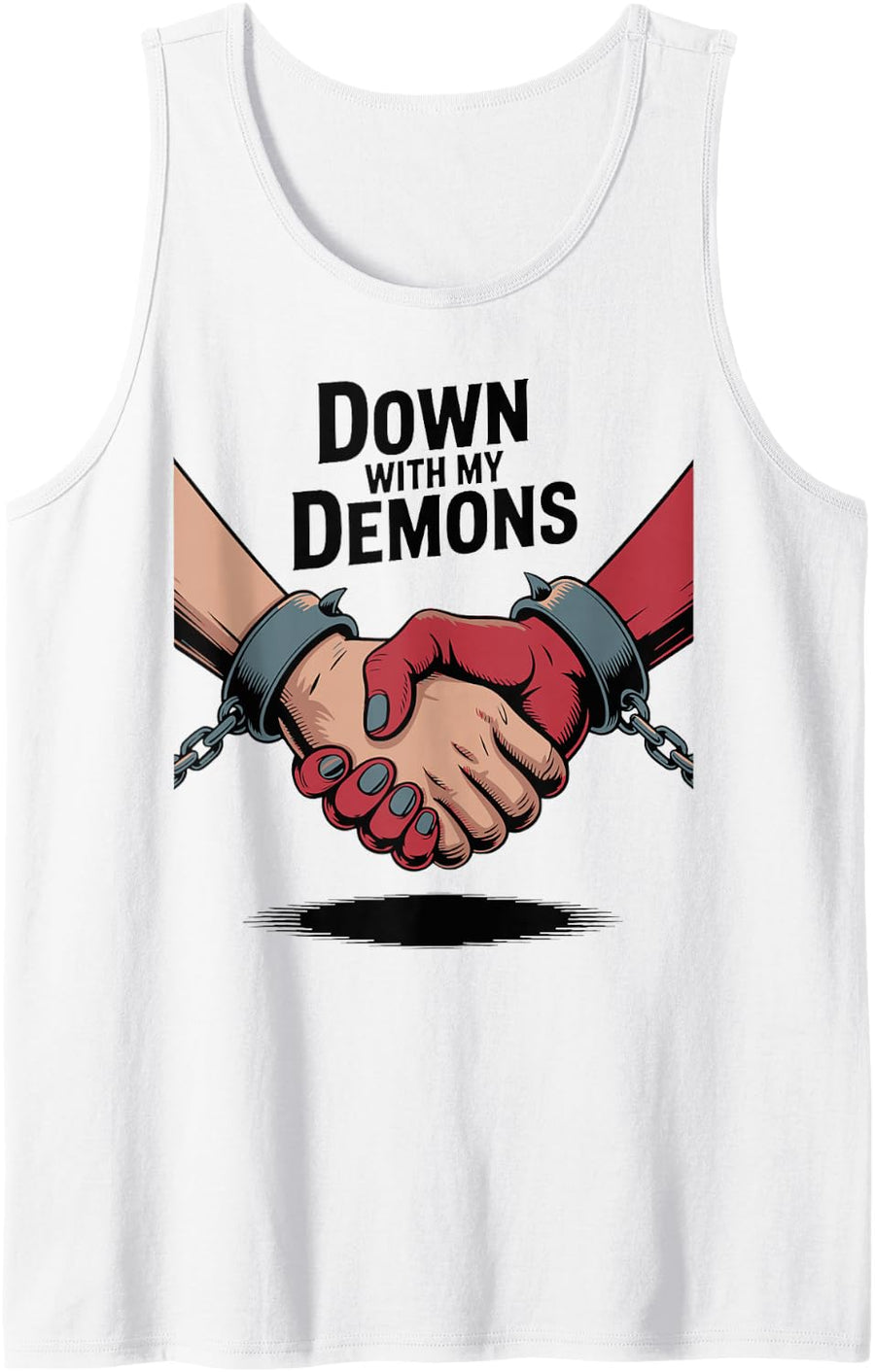 Down with My Demons Deal Handshake Aesthetic Humour Goth Sleeveless Tank Top - White