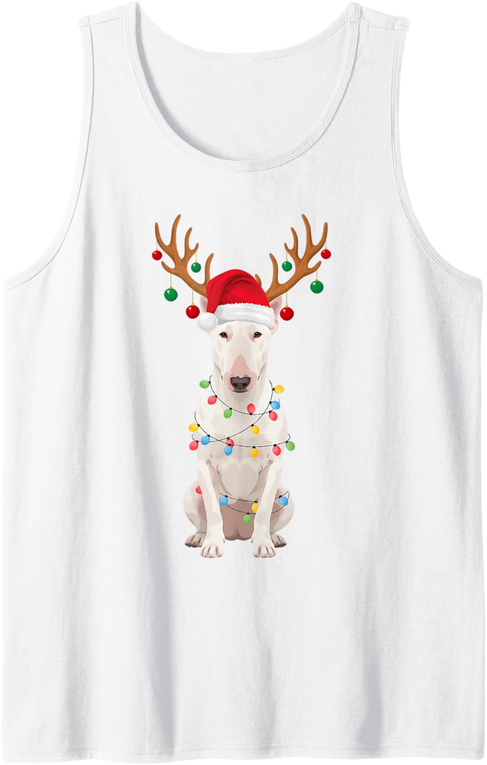 Bull Terrier Reindeer Antlers Santa Hat Dog Mom Dad Sleeveless Tank Top - White