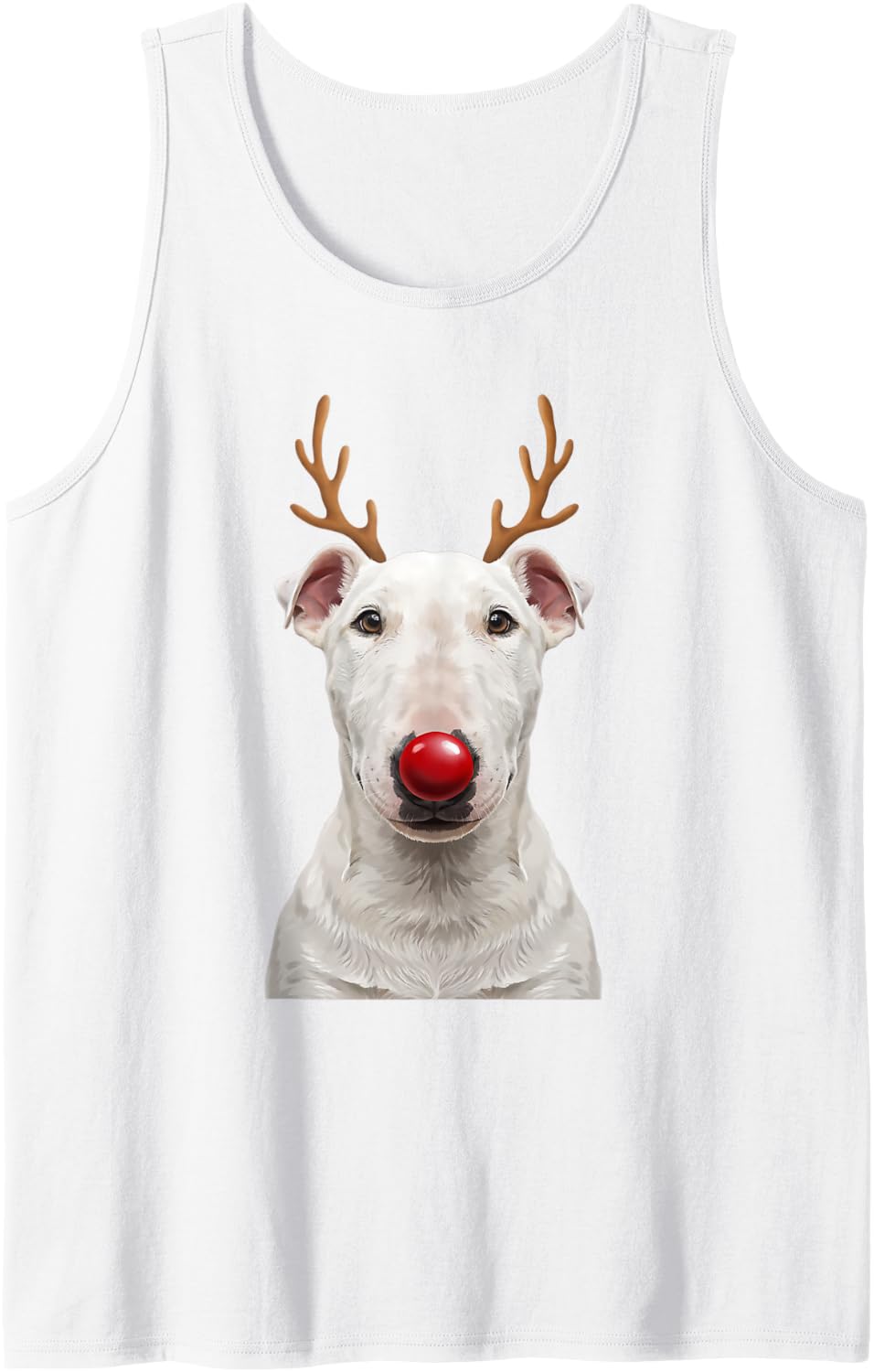 Bull Terrier Christmas Reindeer Antlers Puppy Mom and Dad Sleeveless Tank Top - White