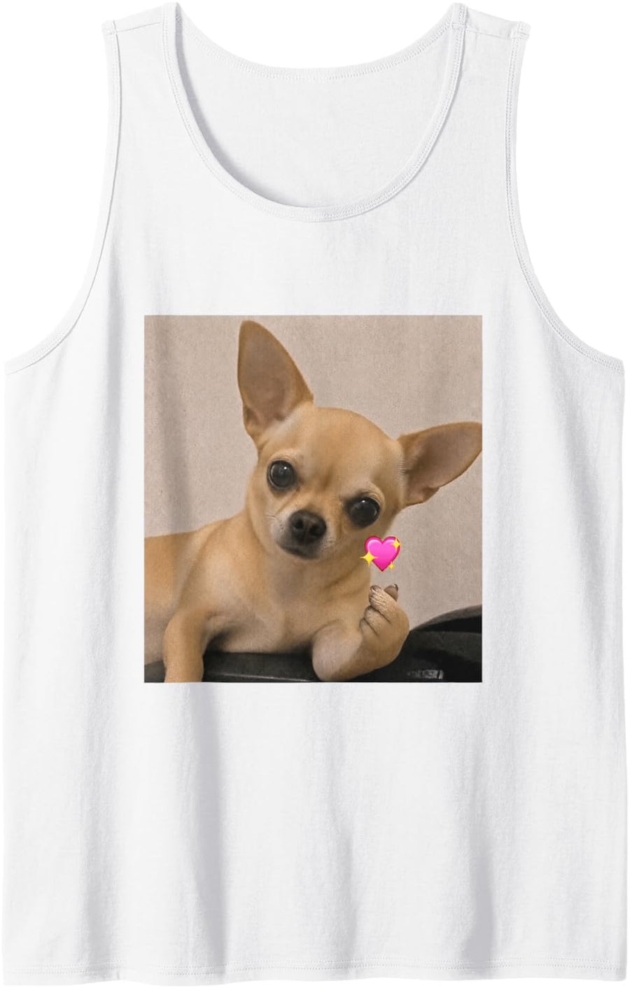 Cute Chihuahua Heart Meme Sleeveless Tank Top - White