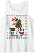 Festive Bull Terrier Christmas Pajama Tree Dog Mom Dad Lover Sleeveless Tank Top - White