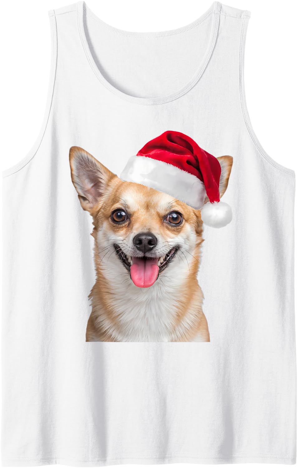 Chihuahua Santa Hat Christmas Portrait Fur Mom and Dad Sleeveless Tank Top - White