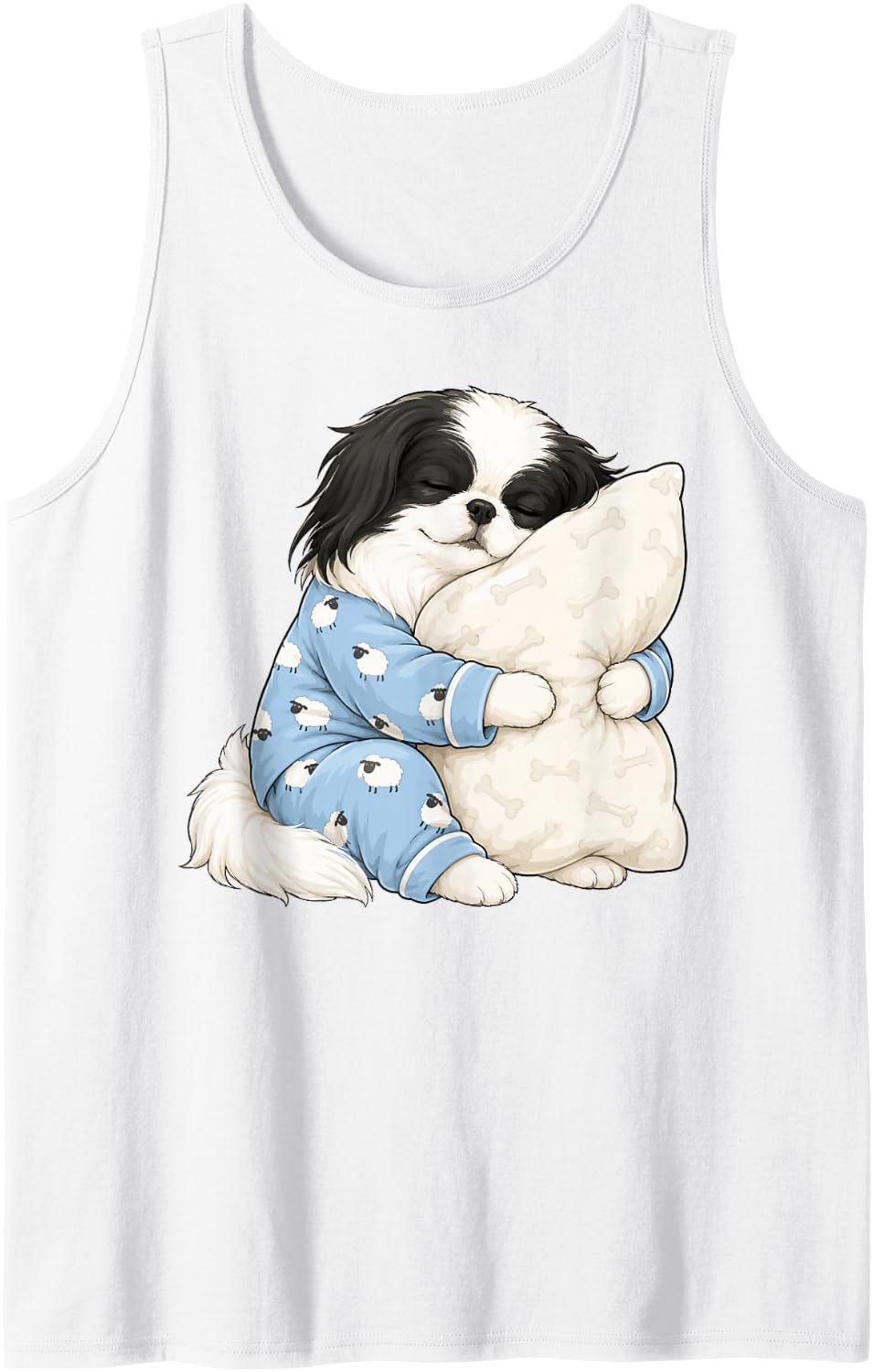 Japanese Chin Sleeping in Cute Pajamas Sleep Dog Tank Top - White