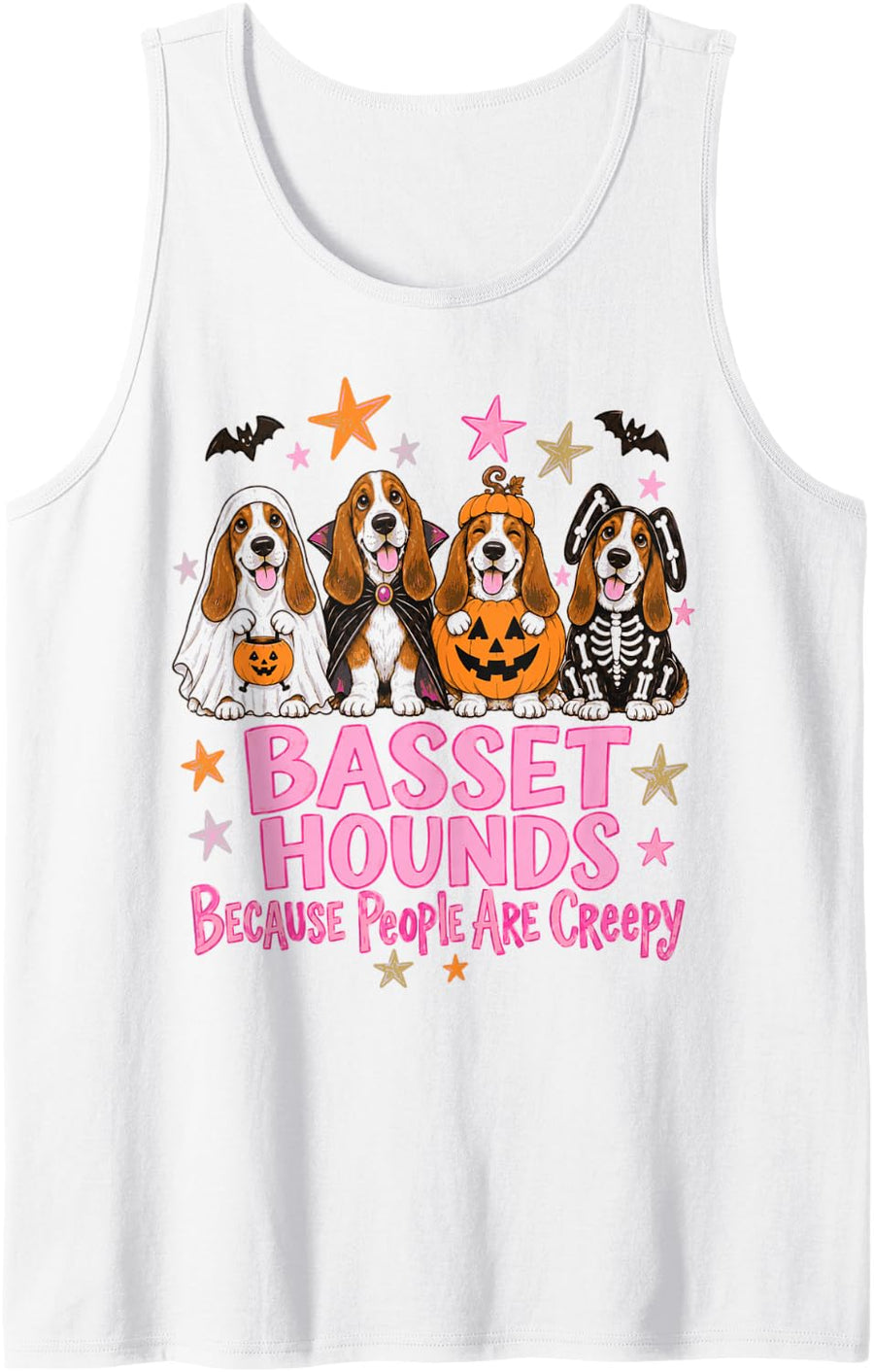 Halloween Basset Hounds Because People are Creepy Sleeveless Tank Top - White