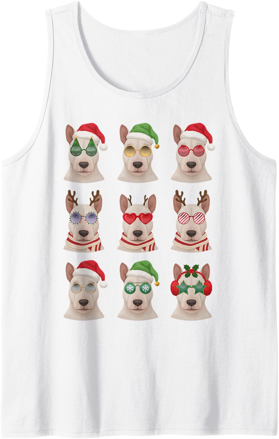 Bull Terrier Funny Christmas Pajama Cute Dog Owner Sleeveless Tank Top - White