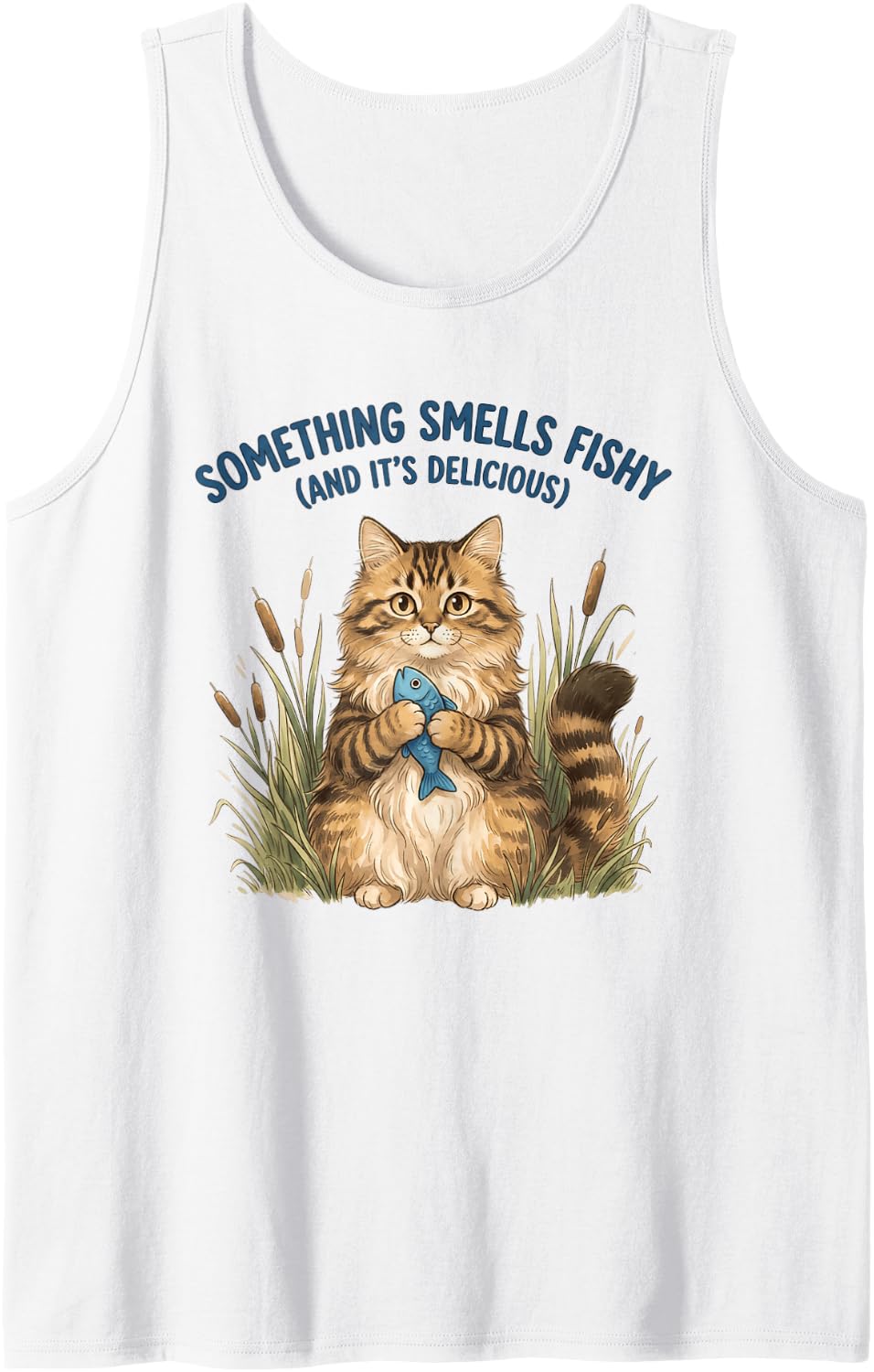 Something Smells Fishy Delicious Cat Lover Feline Humor Sleeveless Tank Top - White