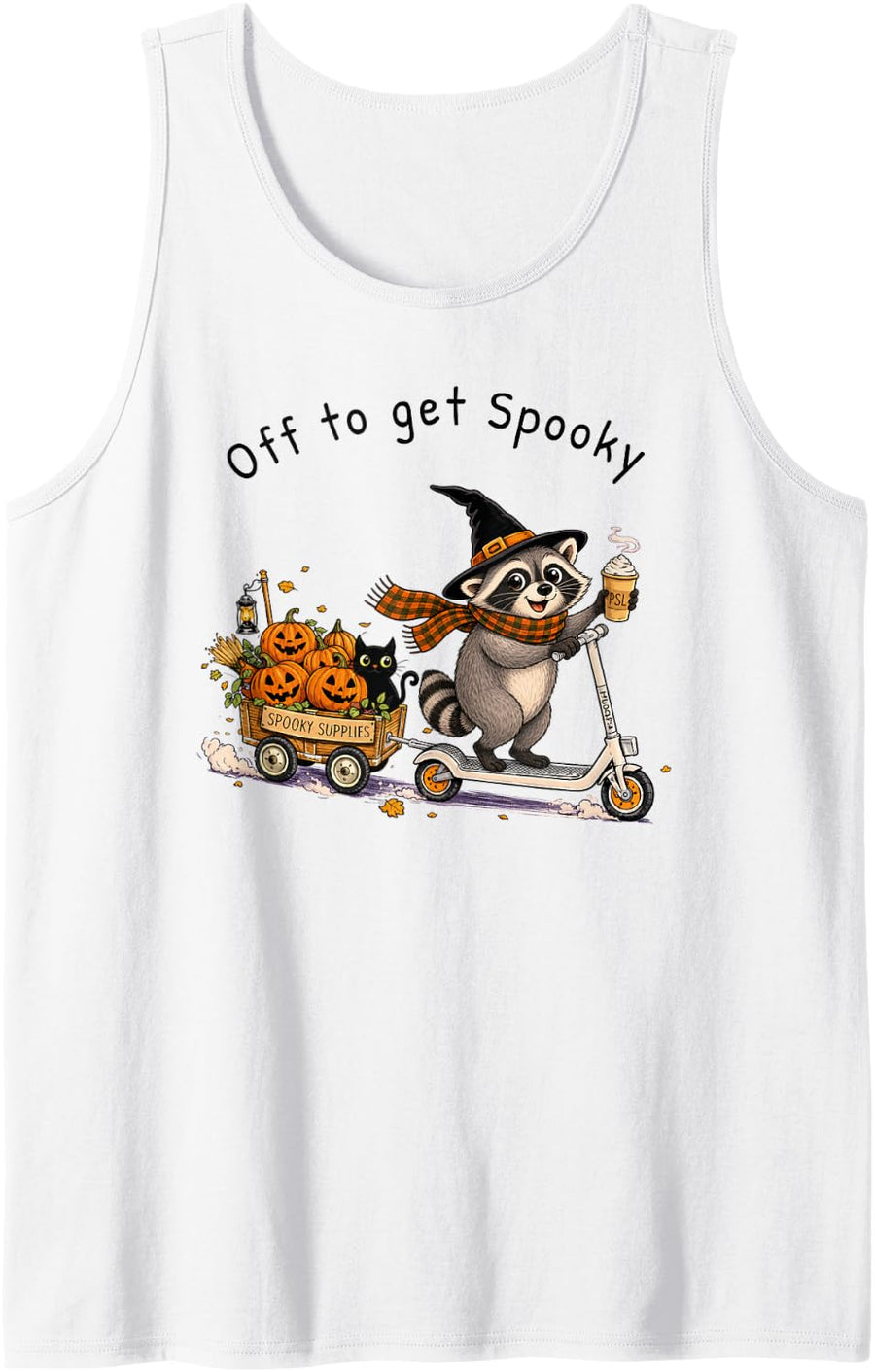 Off to Get Spooky Raccoon Halloween Tank Top - White