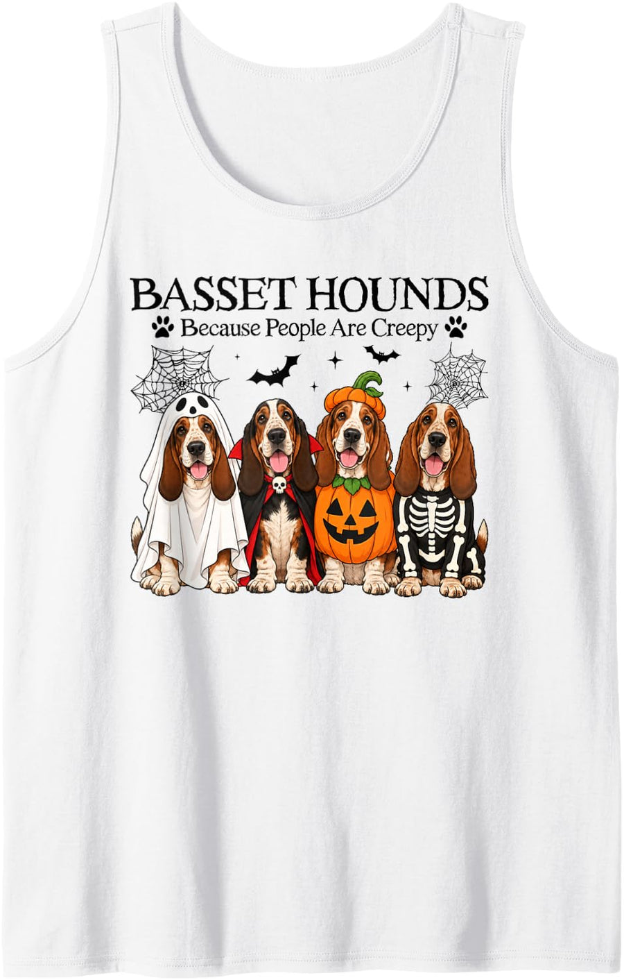 Basset Hound Because People are Creepy Halloween Dog Costume Sleeveless Tank Top - White