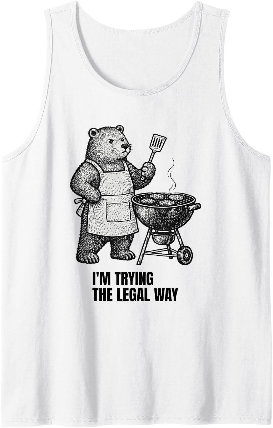 Funny Bear BBQ Grill Master Barbeque Dry Humor Sarcastic Sleeveless Tank Top - White