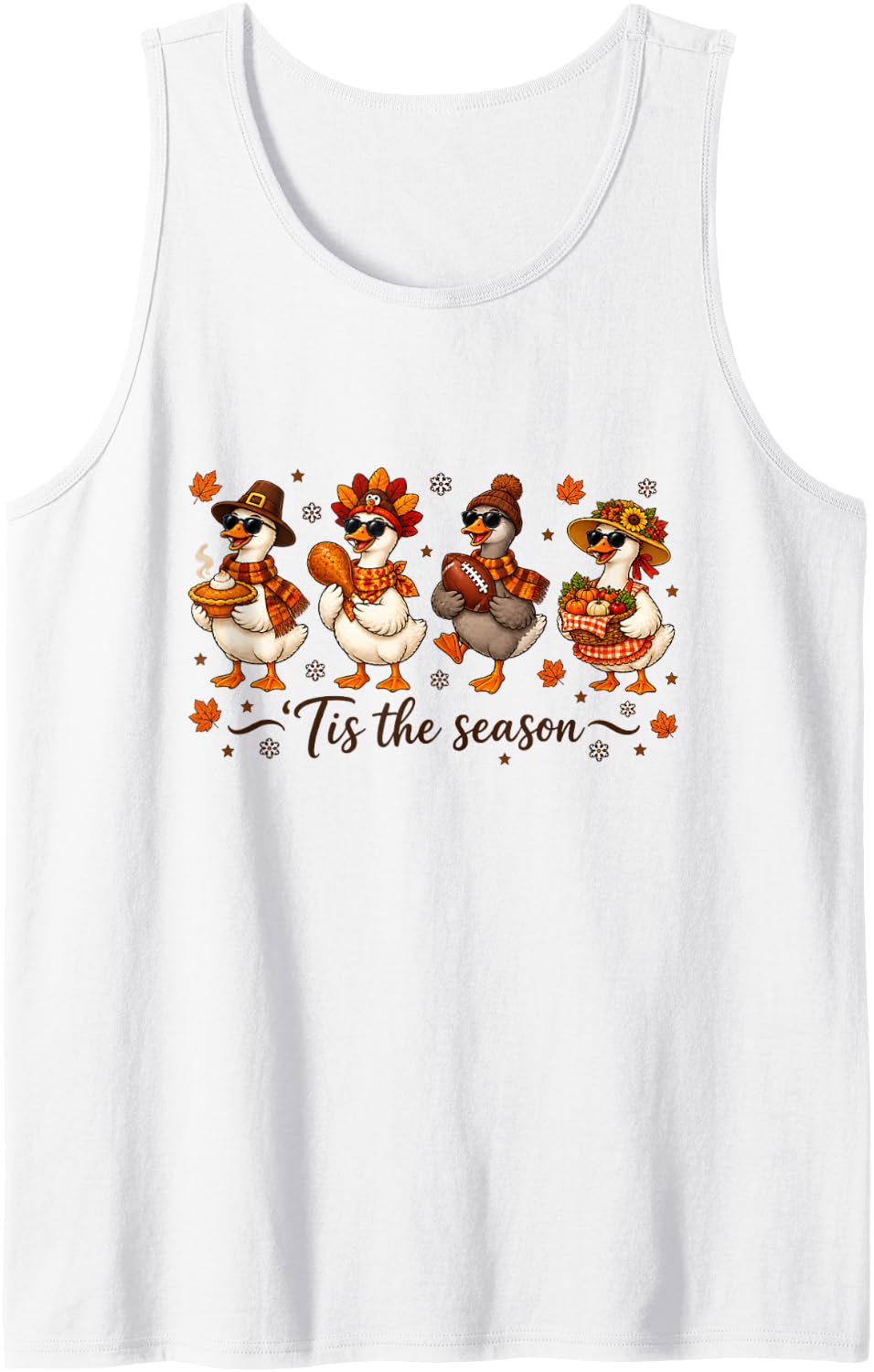 Goose Autumn Thanksgiving Football Harvest Season Funny Gag Sleeveless Tank Top - White