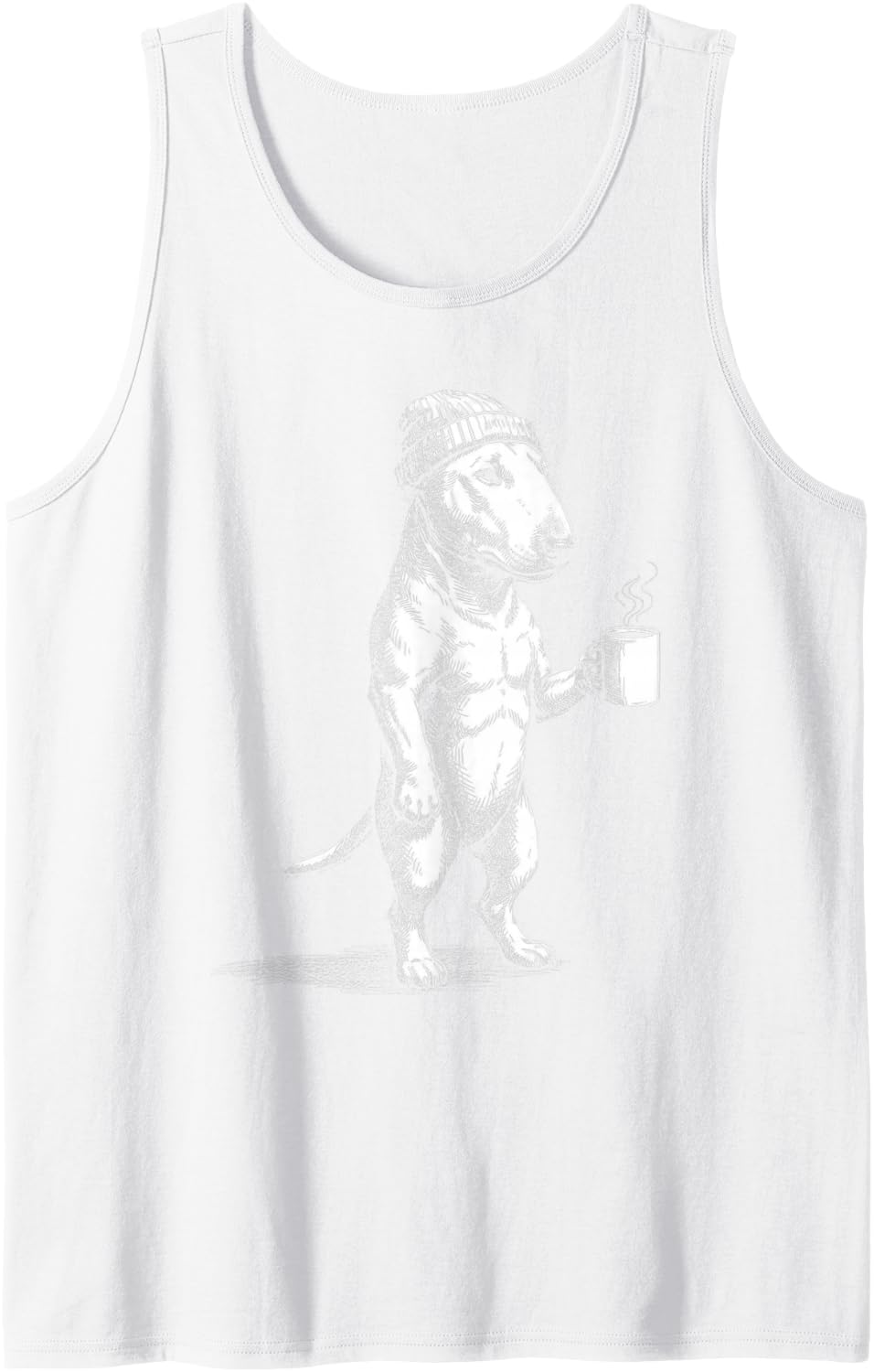 Grumpy Bull Terrier Dog Drinking Coffee Funny Sleeveless Tank Top - White