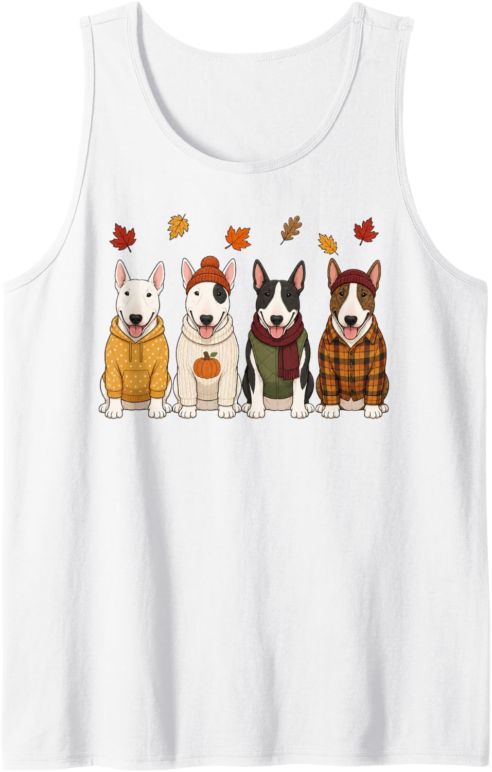 Bull Terrier Fall Autumn Season Pumpkin Dog Sleeveless Tank Top - White