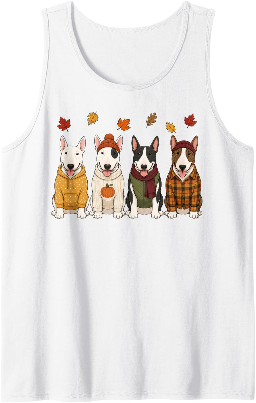 Bull Terrier Fall Autumn Season Pumpkin Dog Sleeveless Tank Top - White