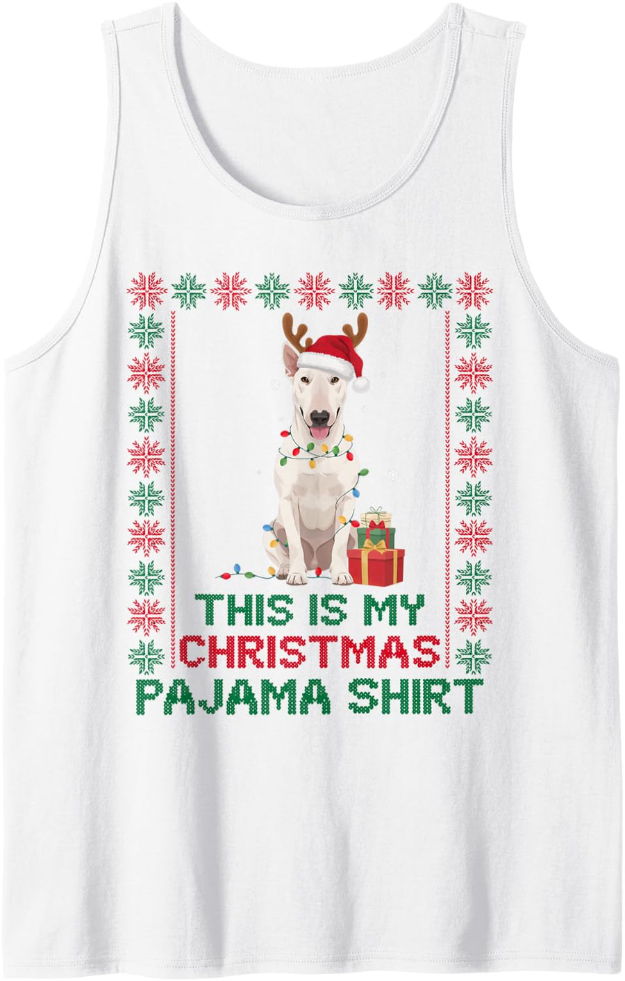 Festive Bull Terrier Reindeer Santa Lights Dog Mom Dad Lover Sleeveless Tank Top - White