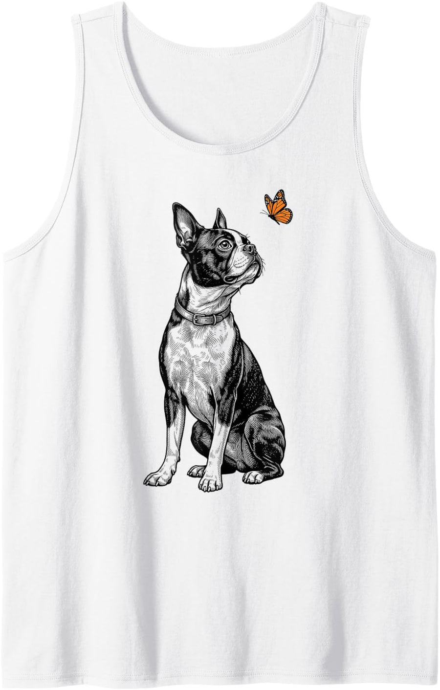 Boston Terrier Butterfly Sleeveless Tank Top - White