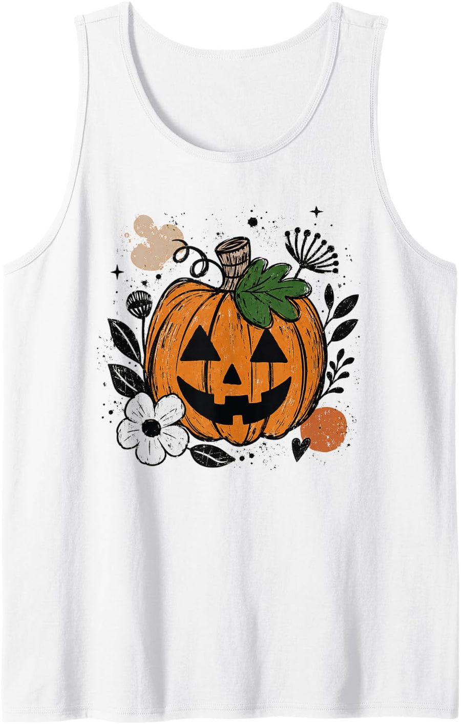 Rustic Halloween Jack O Lantern Pumpkin Spooky Fall Tank Top - White