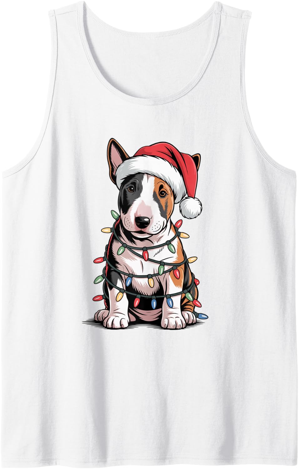 Cute Funny Bull Terrier Puppy Santa Lights Dog Mom Dad Lover Sleeveless Tank Top - White