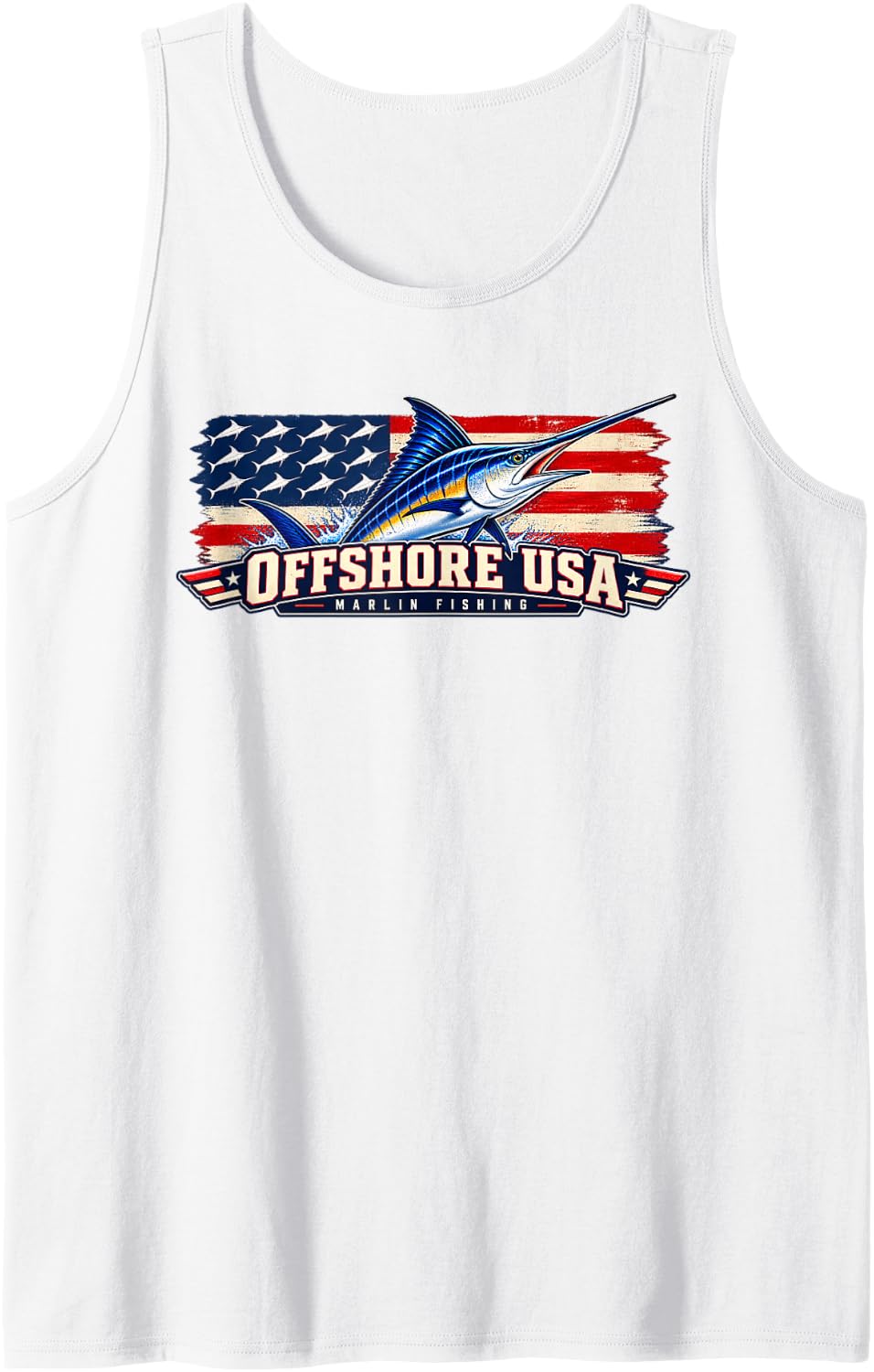 Offshore USA Marlin Fishing Patriotic Angler Tank Top - White